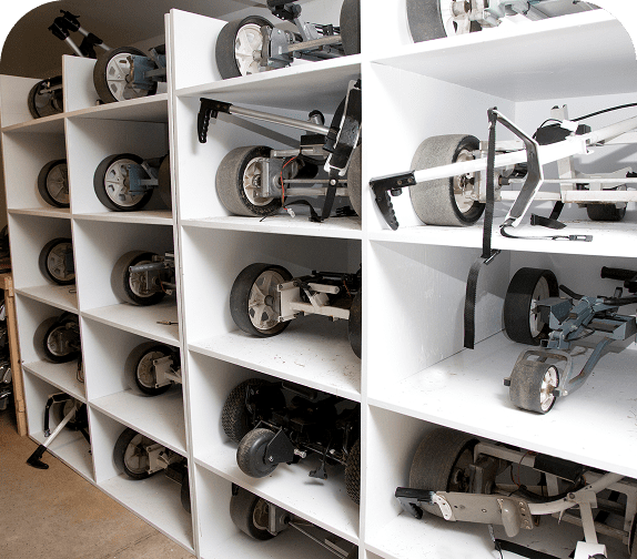 Shelves filled with scooter parts
