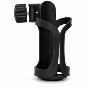 Black bicycle water bottle holder on white.